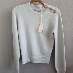 Tory Burch 'Rose Sweater' Light Blue Sweater with Gold Buttons